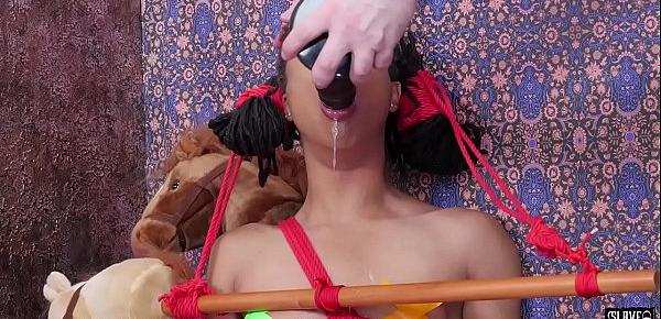  Hot mouth slave Kira Noir turned into a slobbering gagging rocking horse